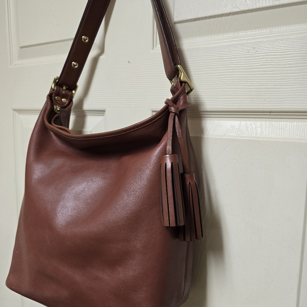 COACH Legacy Duffle Red Leather Shoulder Crossbody Tassel Purse Bag 19889 - Picture 4 of 17